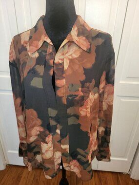 Brown/Black 90s Sheer Floral  Shirt S Grunge Fairy Whimsygoth Phoebe Festival